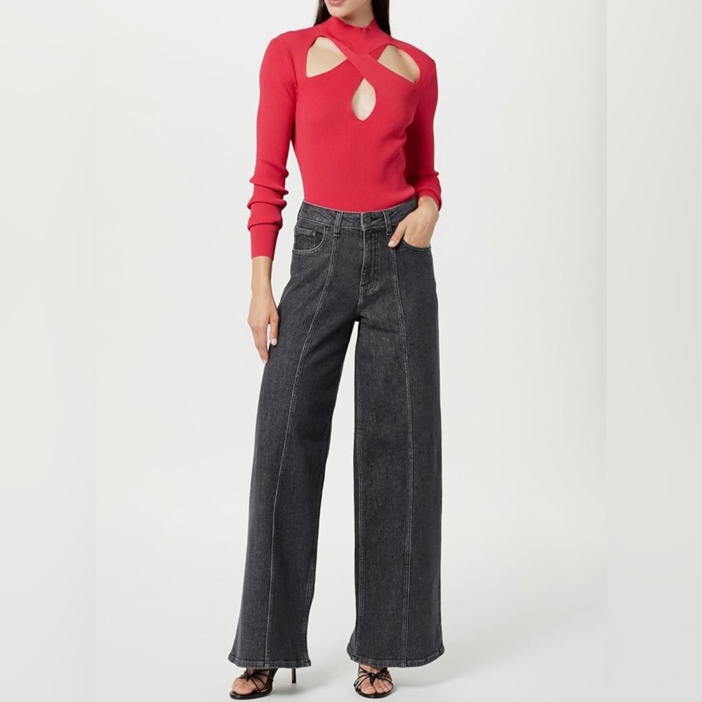 NWT Stylish Chic Charcoal Wide-Leg Flare Jeans